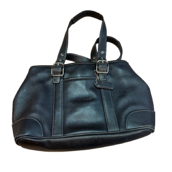 Coach Legacy Black Leather Tote Bag #7588 Double Strap Contrast Stitching